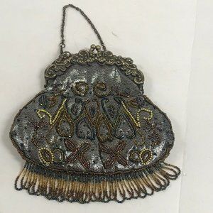 Antique Victorian Multi Colored Beaded Purse  v633